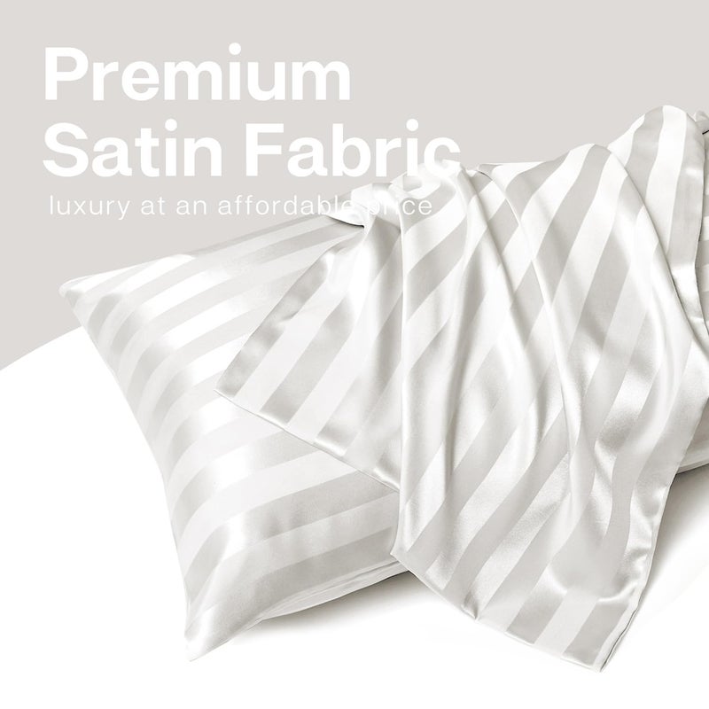 MR&HM Satin Body Pillow Cover, Soft and Breathable Body Pillow Case with Envelope Closure, Cooling and Silky Long Pillowcase for Hair and Skin,Grey (20x54, Ivory Striped) - Image 3